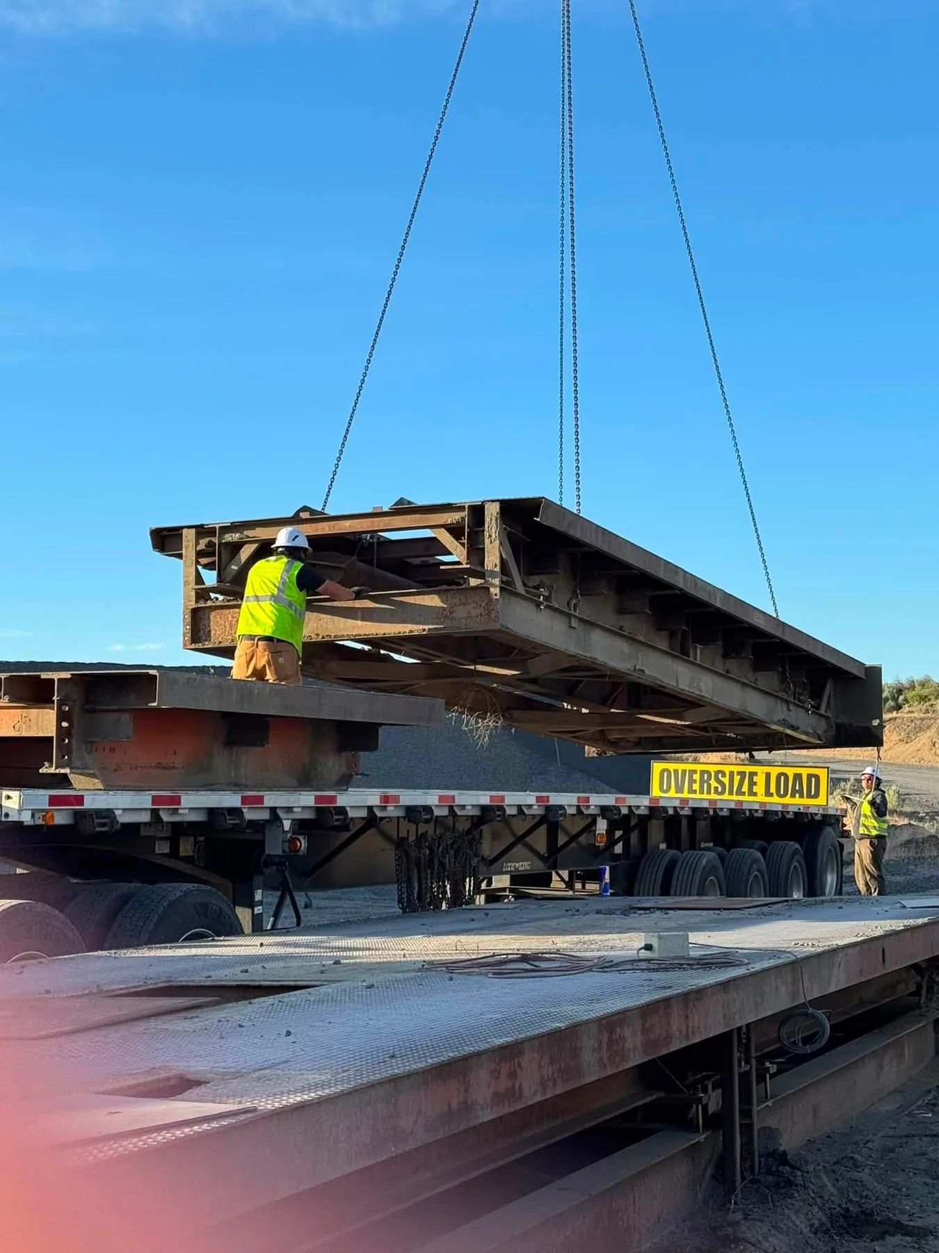 Truck scale deck being moved during a scale installation project